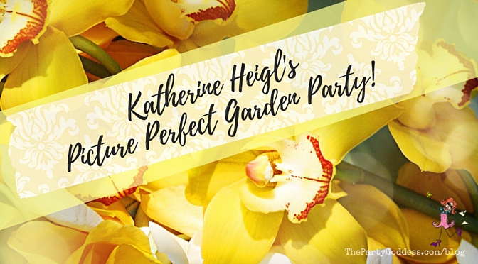 Katherine Heigl's Picture Perfect Garden Party! The Party Goddess, LA's full service celebrity event planner who makes any party ridiculously fab, reveals super sunny and cheerful #gardenparty images to give you ideas for your next outdoor event! Check it out at https://thepartygoddess.com/katherine-heigls-picture-perfect-garden-party @katieheigl #katherineheigl - blog image