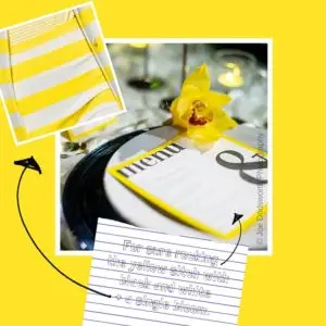 Current Wedding Trends From Top Event Planners! Planning a wedding? The Party Goddess, LA's full service event planner, shares current #wedding trends from the Wedding Trend Report featuring yours truly! Check it out at https://thepartygoddess.com/current-wedding-trends-from-top-event-planners @spraepr @jdphotographyhq #bride #weddingtrends - yellow/black wedding trend image