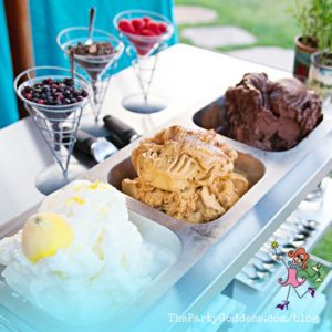 A Backyard Graduation Party To Cheer About! Planning an outdoor party? The Party Goddess, LA's best full service event planner, shares ideas from this ridiculously fabulous backyard graduation party! Check it out at https://thepartygoddess.com/backyard-graduation-party-cheer @maiasphoto #backyardgraduationparty #graduationparty #backyardparty - ice cream image