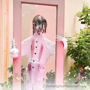 Follow Alice In Wonderland Down The Rabbit Hole! Planning a party? The Party Goddess, LA's best full service event planner, shares ridiculously fab Halloween party ideas with an Alice In Wonderland twist! @maiasphoto #aliceinwonderland #halloween #halloweenparty - ghost at door image