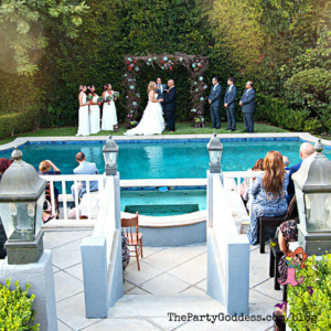 Wedding Ceremony Ideas: Say "I Do" YOUR Way! Where and how will you say "I do"? The Party Goddess!, LA's best full service event planner, shares ideas to make your wedding ceremony ridiculously fab! Check it out at https://thepartygoddess.com/wedding-ceremony-ideas-your-way @maiasphoto @christinechang #thebecker #minaretphotography #weddingplanner - poolside ceremony image