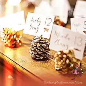 Wedding Planning 101: Small Details, Big Impact! All about the details! The Party Goddess, LA's best full service event planner, shares wedding planning ideas to make your big day ridiculously fabulous! Check it out at https://thepartygoddess.com/wedding-planning-101-small-details-big-impact #eventprofs #weddingday @christinechang - pinecone place card holders