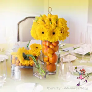 Wedding Table Decorations You'll Want To Copy! We're talkin' table decor! The Party Goddess, LA's best event planner, shares a variety of wedding table decorations that impressed her most recent brides! Check it out at https://thepartygoddess.com/wedding-table-decorations-youll-want-copy #weddingplanner #partyplanner #eventprofs #maiasphoto #thebecker @christinechang - yellow table decor image