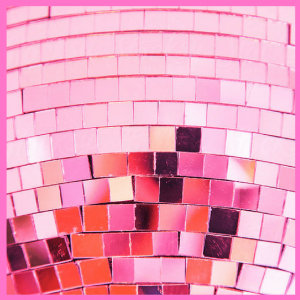 close up of pink disco ball