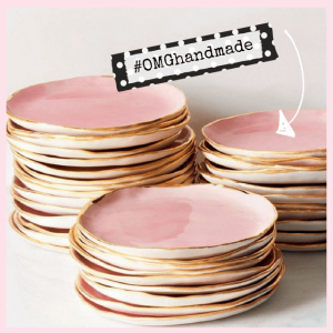 pink plates with gold trim