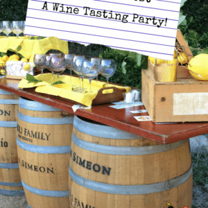 Pinterest title image - wine barrels used as a table