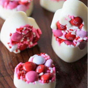white chocolate hearts with sprinkles
