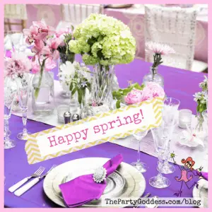 Spring Centerpieces Beyond Floral Arrangements! - purple, pink and white tablescape with flowers