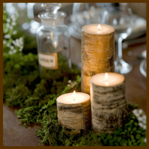 Spring Centerpieces Beyond Floral Arrangements! - birch wood covered candles