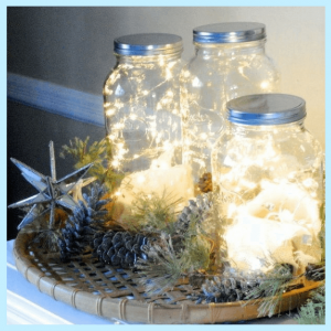 Spring Centerpieces Beyond Floral Arrangements! - 3 jars filled with white lights