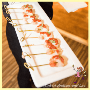 2018 Wedding Food Trends And Seasonal Menus! - skewered shrimp on a white platter