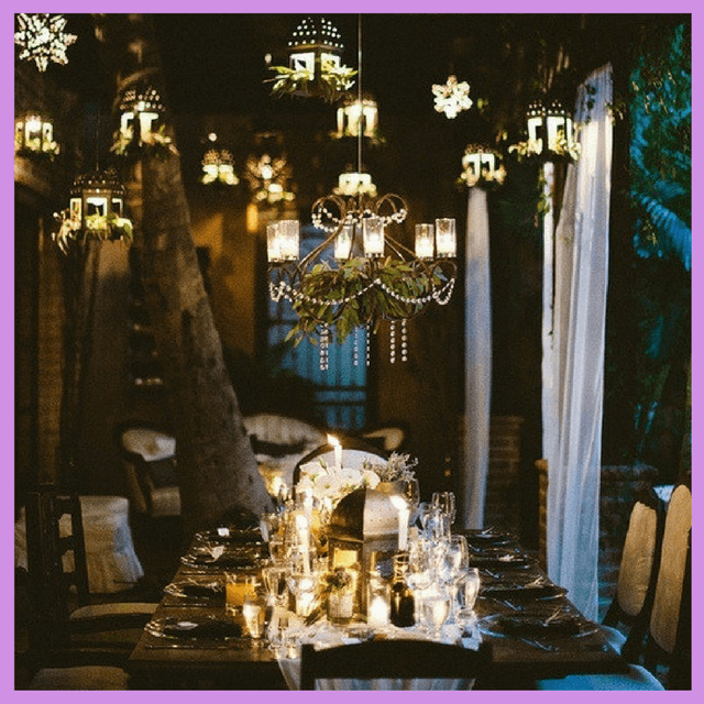 lighted hanging lanterns