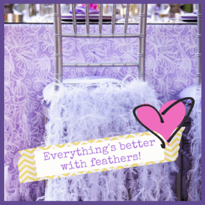 Push For Purple: 16 Ultra Violet Wedding Styles - purple feathers hanging behind a chair at purple tablescape