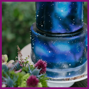 Push For Purple: 16 Ultra Violet Wedding Styles - airbrushed blue and purple galaxy cake