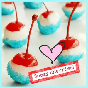 Picnics, BBQ & Boozy Menus For Memorial Day! - cherries dipped in white and blue