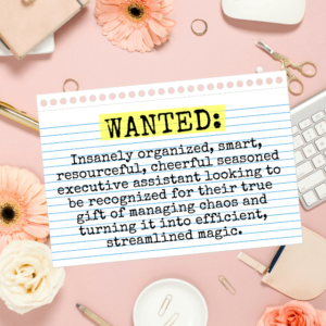 Oops, Too Busy Planning 2 Post - pink desktop with flowers and office supplies with notepaper announcing job posting