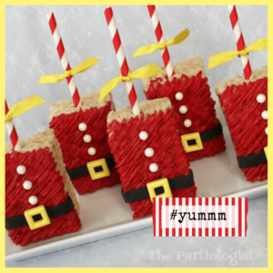 We Made The List Of Top Party Planning Blogs! - rice krispie treats on a stick decorated with santa's suit