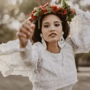 7 Boho-Chic Backyard Wedding Tips During Covid - bride with flower crown