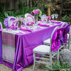7 Boho-Chic Backyard Wedding Tips During Covid - purple outdoor tablescape