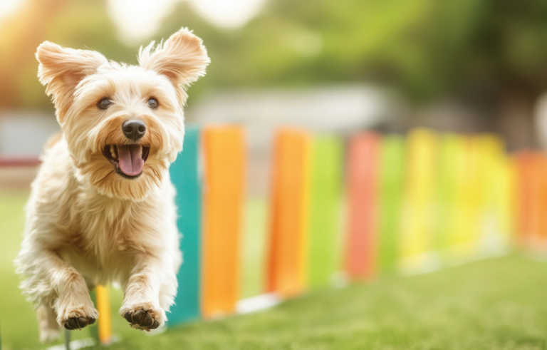 Dog doing an agility course.