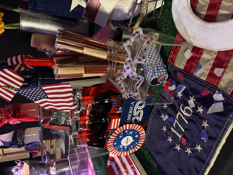 red, white and blue 4th of July party decor