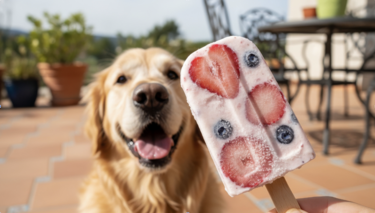 golden retriever dog with a frozen treat