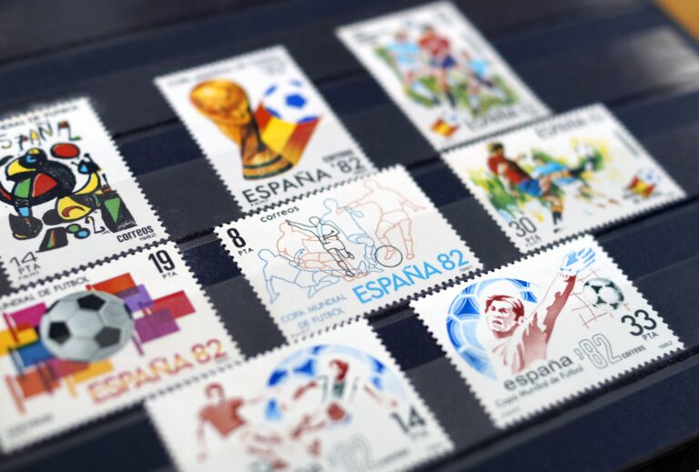 Vintage Spain 1982 World Cup stamps for World Cup party ideas inspired by international travel and culture.